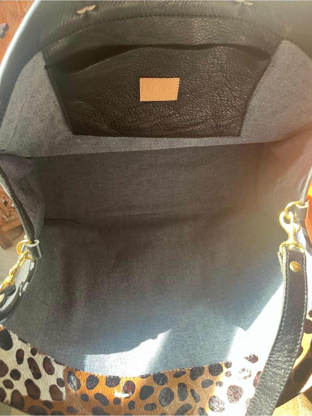 Clare V. Genuine Pony Hair & Leather Leopard Print Tote w/ Removable Strap - Picture 4 of 8